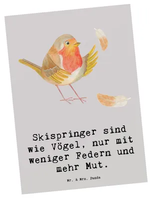 Produktbild von Mr. & Mrs. Panda Postkarte Skispringen Mut - Grau Pastell - Geschenk, Grußkarte, Ansichtskarte, Teamsport, Sportler, Sport, Humor, bildkarte, Schanzen, Fotokarte, Fliegen