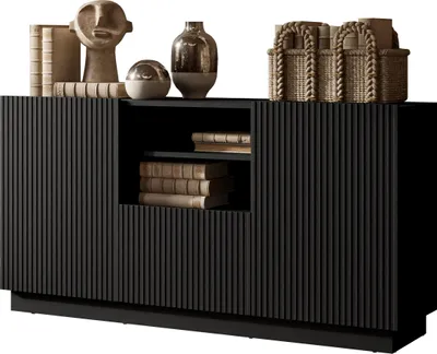 Produktbild von MIRJAN24 Sideboard Liverti 150 2D, Stilvoll Wohnzimmer, Sideboard mit zwei Drehtüren und eins Schubladen (Farbe: Schwarz)