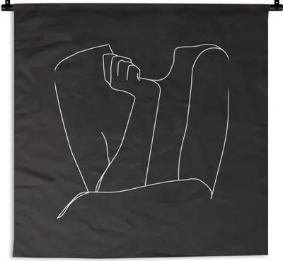 Produktbild von MuchoWow® Wandteppich Wandbehang Frauen - Strichzeichnungen - Schwarz - Weiß 90x90 cm Tapisserie Dekoration Wandtuch - Wandaufhänger