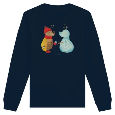 Produktbild von Mr. & Mrs. Panda Bio Baumwoll Pullover Nachtfalter Schneemann Größe M - French Navy - Geschenk, Sweatshirt, Pulli, Weihnachten, Weihnachtsgruß, Schnee, Winterzeit, Winter