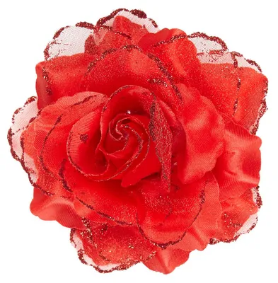 Imagen del producto de Pinza para el cabello de color rojo brillante con detalles de rosa brillante, ideal como accesorio de disfraz para Halloween y Carnaval
