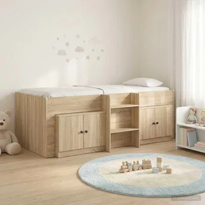 Obrázok produktu pre Maison Exclusive – Posteľ s úložným priestorom a skriňou, 3 kusy, drevotrieska, Imitácia dub Sonoma