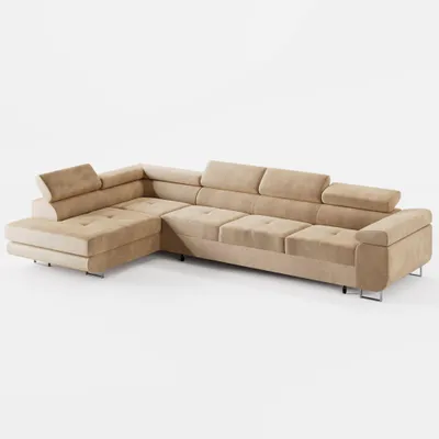 Produktbild von ECKSOFA VEMO NOVA Links Beige Velours-Stoff mit Schlaffunktion und Bettkasten