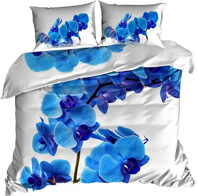 Zdjęcie produktu dla Pościel z satyny bawełnianej 3D 200 x 220 cm NIEBIESKA ORCHIDEA