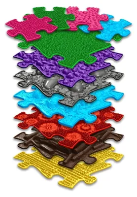 Produktbild von MUFFIK Puzzle dotykowe Medium 2 – Sensorische Fühlpuzzle 11 Teile (medizinisches Silikon, 11 Oberflächen, antypoślizgowy, hypoallergen) – CE & EN-71 , ab 12 Monaten