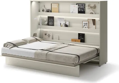 Produktbild von MEBLINI Schrankbett Bed Concept - Wandbett mit Lattenrost - Klappbett mit Schrank - Wandklappbett - Murphy Bed - Bettschrank - BC-04 - 140x200cm Horizontal - Kaschmir mit Matratze