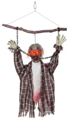 Productafbeelding van HOMCOM 110cm Halloween, geanimeerde hangende ketting-zombiedecoratie voor binnen- en buitengebruik