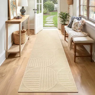 Läufer 60x300 cm, antislip, waschbar, beige, für Flur und Diele