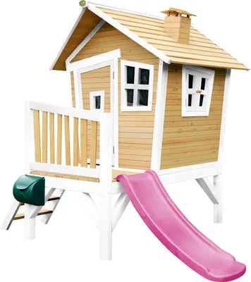 Produktbild von AXI Spielhaus Robin mit lila Rutsche | Stelzenhaus in Braun & Weiß aus Holz für Kinder | Spielturm für den Garten
