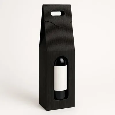 Zdjęcie produktu dla Pudełko Karbowane Ozdobne Na Prezent czarne na wino 85x85x395mm