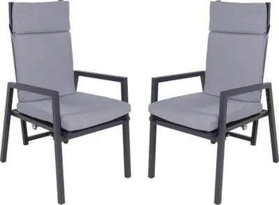 Produktbild von Gartenstuhl 2er Set JULE - Polyester, mit Kissen, Grau | Gartenstühle Wetterfest Essstühle Outdoor Terrasse