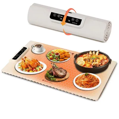 Produktbild von Food Warming Mat,Multifunktionale Speisenwärmer Matte,Faltbare Silikon Heizplatte, 3-stufig, Timer,Buffetwärmer für Party und Buffet