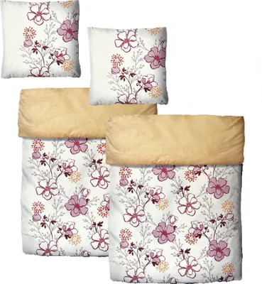 Produktbild von Baumwolle Satin Wendebettwäsche Blumen Weiß Orange 155x220 80x80cm: 4 tlg.