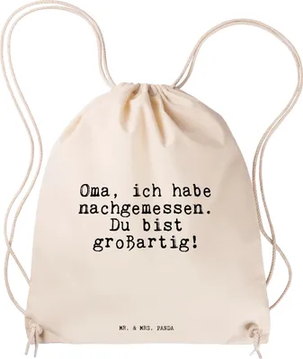Produktbild von Mr. & Mrs. Panda Turnbeutel Oma, ich habe nachgemessen.... - Transparent - Geschenk, wander rucksack, gym tasche, Danke, Sprüche, Enkelin, Jutebeutel, Oma Spruch, Kleiner
