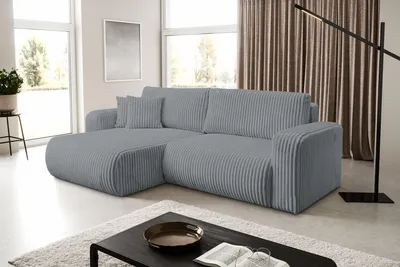 Produktbild von VENASI TILLY Universell Ecksofa mit Schlaffunktion und Bettkasten Cord GRAU Schlafsofa Sofa