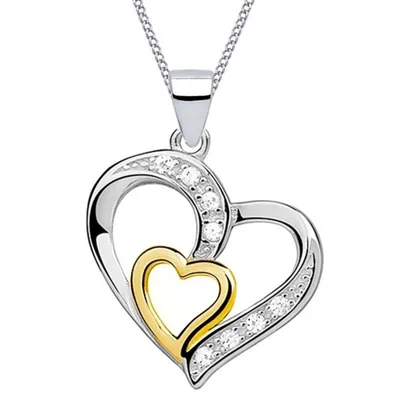 Edle Herz Silberkette Zwei Herzen Anhänger Silber Gold I 45cm