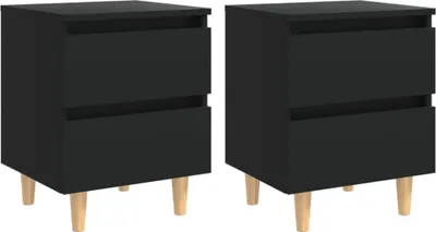 Image de Lot de 2 chevets avec tiroirs en pin massif noir