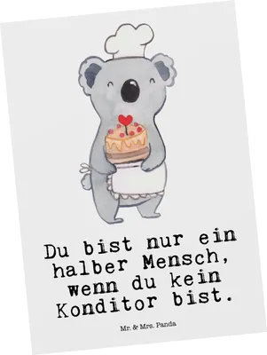 Produktbild von Mr. & Mrs. Panda Grußkarte Konditor Herz - Weiß - Geschenk, Ansichtskarte, Bäcker, Spruch, Postkarten, Ansichtskarten, Fotokarte, Postkarte, Confiseur