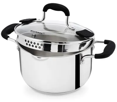 Produktbild von 3.5L Kochtopf Edelstahl 18/8 Induktionsgeeignet mit Glasdeckel und Abgießfunktion