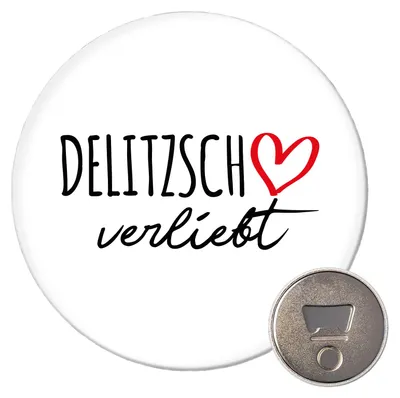 Produktbild von Huuraa Magnet Delitzsch verliebt 59mm Kühlschrankmagnet rund Flaschenöffner Geschenkidee