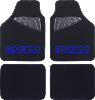 Produktbild von Sparco Komplettset SPC19 Universal Autoteppiche in Schwarz/Blau, Polyesterteppich