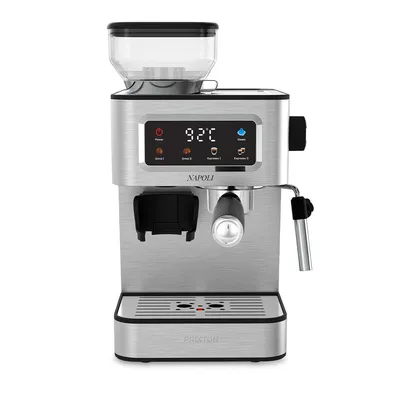 Produktbild von PRIXTON Espresso-Kaffeemaschine Napoli mit integriertem Mahlwerk, 22 Mahlgrade, 20 Bar, 1350W, Doppelauslauf, Dampfdüse, für Bohnen, Pulver & Kapseln