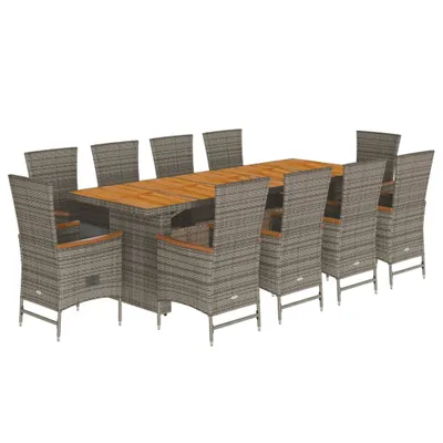 Immagine prodotto di vidaXL set da pranzo da giardino a 11 pezzi con cuscini in polirattan grigio
