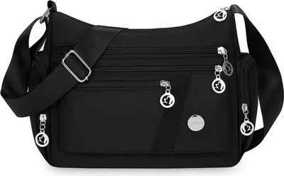 Produktbild von INF Stilvolle Schwarze Nylon & Polyester Schultertasche Umhängetasche