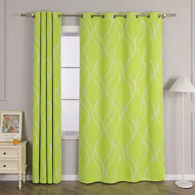 Produktbild von Joyswahl Verdunklungsvorhänge mit Ösen 245x135 cm Grün Thermovorhang Blickdichte Gardinen mit weißen Wellenstreifen Hitzeschutz Kälteschutz