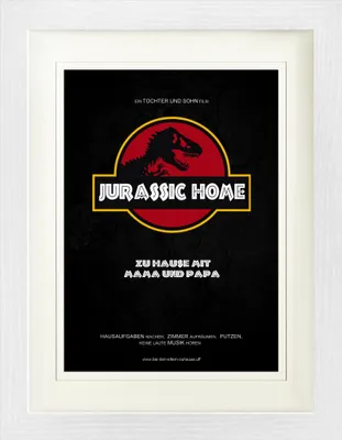 Produktbild von Spaß Gerahmtes Bild Mit Edlem Passepartout | Wand-Bilder | Im Bilderrahmen - Jurassic Home, Zu Hause Mit Mama Und Papa (40 x 30 cm)