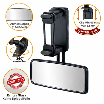 Produktbild von Spiegel Auto Baby Rückbank Spiegelfläche 11,5 x 5,5 cm Innenspiegel Clip Zusatzspiegel Kinder Spiegel mit Glas 360° Kugelgelenk verstellbar für Rückbank Clip Min 49mm – Max 82mm