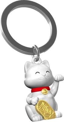 Produktbild von Schlüsselanhänger Lucky Cat, weiß mit rotem Halsba