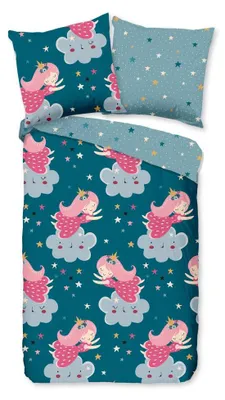Productafbeelding van Good Morning Kinderdekbedovertrek "Princesse" - Blauw - (135x200 cm) - 100% Katoen