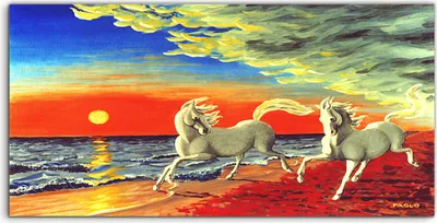 Produktbild von Coloray - Glasbild - 120x60 cm - Wandbild - Glasbilder - Foto groß Pferde die am Strand laufen