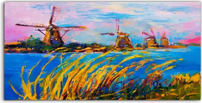 Produktbild von Coloray - Glasbild - 120x60 cm - Wandbild - Glasbilder - Windmühlen Wasser Landschafts Natur