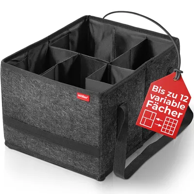 Produktbild von Einkaufs-Organizer mit 12 variablen Fächern, faltbar, Kofferraum Organizer für Auto, Haushalt, Einkauf, Transport und Aufbewahrung