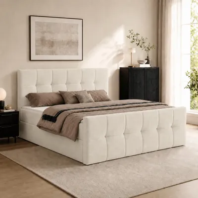 Produktbild von Boxspringbett AUREN FRONT 140x200 cm Komplett-Set mit Bonell-Matratze, Topper und Bettkasten, Samt Beige