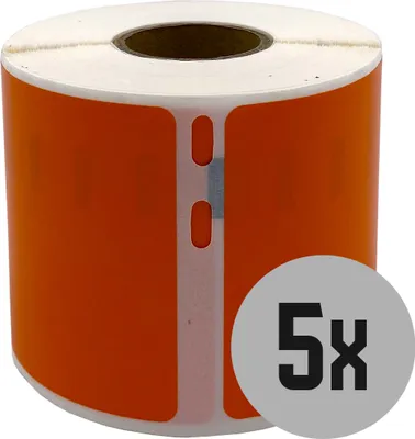 Produktbild von DULA Etiketten - Kompatibel mit Dymo Compatible labels - Oranje - 99014 - S0722430 - Verzend- en naambadge etiketten - 5 rollen - 101 x 54 mm - 220 labels per rol