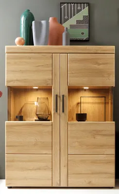 Produktbild von Wohn-/Esszimmer Highboard mit Beleuchtung, Grandson Eiche Nb. CARIATI-129, B/H/T ca. 101,9/133/37,4 cm