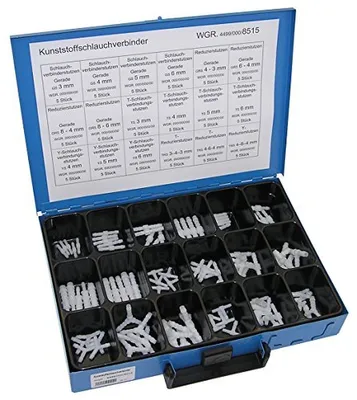 Immagine prodotto di Connettori per tubi flessibili Dresselhaus in scatola di lamiera (18 pezzi), assortimento di connettori per tubi flessibili, 90 pezzi