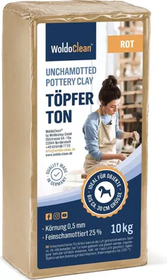 Zdjęcie produktu dla Glina garncarska 10 kg czerwona suszona powietrzem 0,5 mm drobna glina ogniotrwała 25% glina garncarska korpus gliny