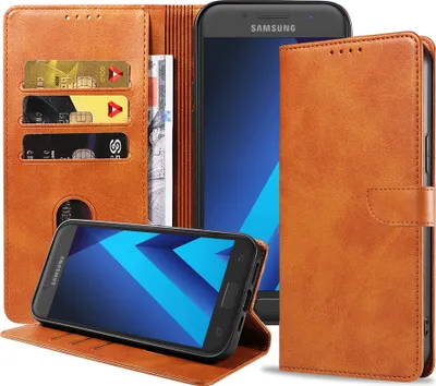 Obrázek produktu pro Vhodné pro telefon Samsung Galaxy A3 2017 Pouzdro z umělé kůže s magnetickým rtem a držákem na karty Pouzdro typu kniha s klopou - hnědé - Smartphonics
