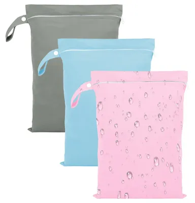 Produktbild von 3 Stück Nasstasche, 40 x 30 cm Wäschesäcke Schwimmsachen, Wasserdichter Beutel Wet Bag mit Reißverschluss, Wiederverwendbar Reise Nassbeutel Schwimmen für Badeanzüge, Strandtücher(Gray Blue Pink)