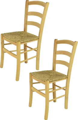 Image de t m c s Tommychairs - Lot de 2 chaises VENICE pour la cuisine et la salle à manger, structure robuste en bois de hêtre verni couleur naturelle et assise en paille