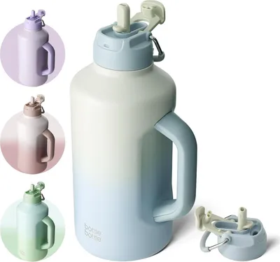 Obrázok produktu pre Izolovaná fľaša na vodu so slamkou, 1,8 l, športová nerezová oceľ, vákuová, sivomodrá