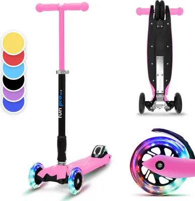 Produktbild von fun pro TWO Kinder Roller – Für Kinder ab 5 Jahre, 2-Rad Vorderachse, Klappbar & Höhenverstellbar, LED-Räder, Schwerkraftlenkung, Bis 80 kg, Scooter Kinder, Pink