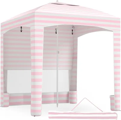 Produktbild von KOMFOTTEU Strand-Cabana 185 x 185 cm, Strandüberdachung mit Seitenwand, Sonnenschutz Strandzelt mit Sandsäcke & Heringe, Strandpavillon höhenverstellbar mit Tragetasche, Sonnensegel für Camping & Garten