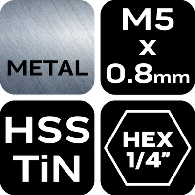 Zdjęcie produktu dla Wiertło gwintujące HSS TiN M5x0,8mm Hex 08-952 NEO TOOLS