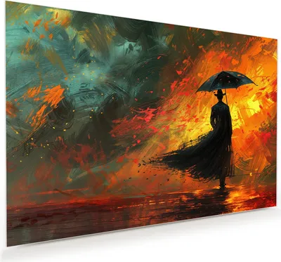 Produktbild von Glasbild 45x30cm in XXL für Wohnzimmer, Schlafzimmer Motiv Mann Mit Regenschirm