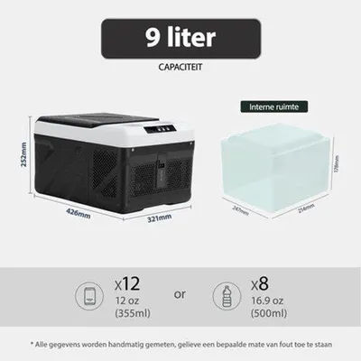 Obrázek produktu pro 9litrová chladicí box, 12V, mini lednice, elektrický kompresor, chladnička do auta, pro kempování, mrazák, malá, přenosná, vhodná do auta, nákladního vozidla, lodě, karavanu